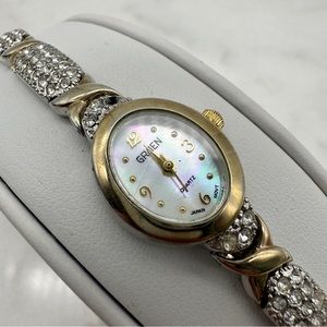 Petite Gruen Mother of Pearl, Jeweled, Two-Tone, Cocktail Watch